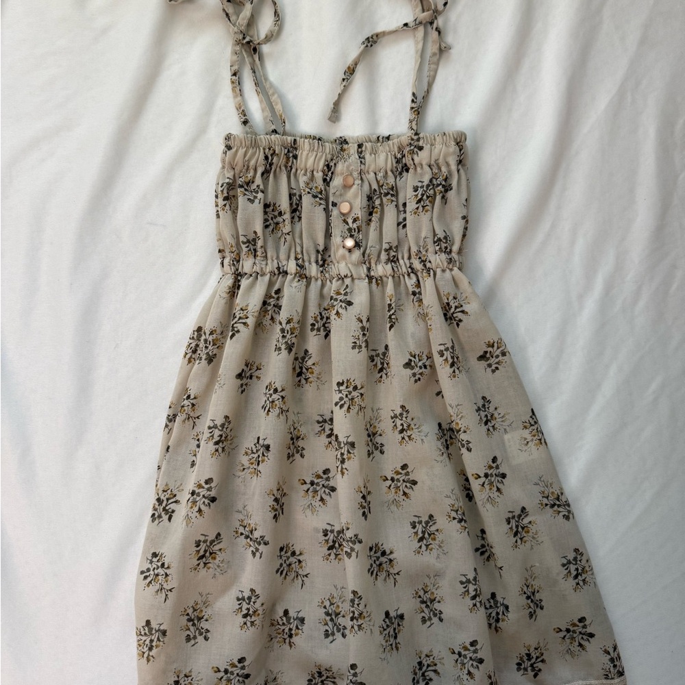 Cream Smocked Sundress with Tie Front Spaghetti Straps